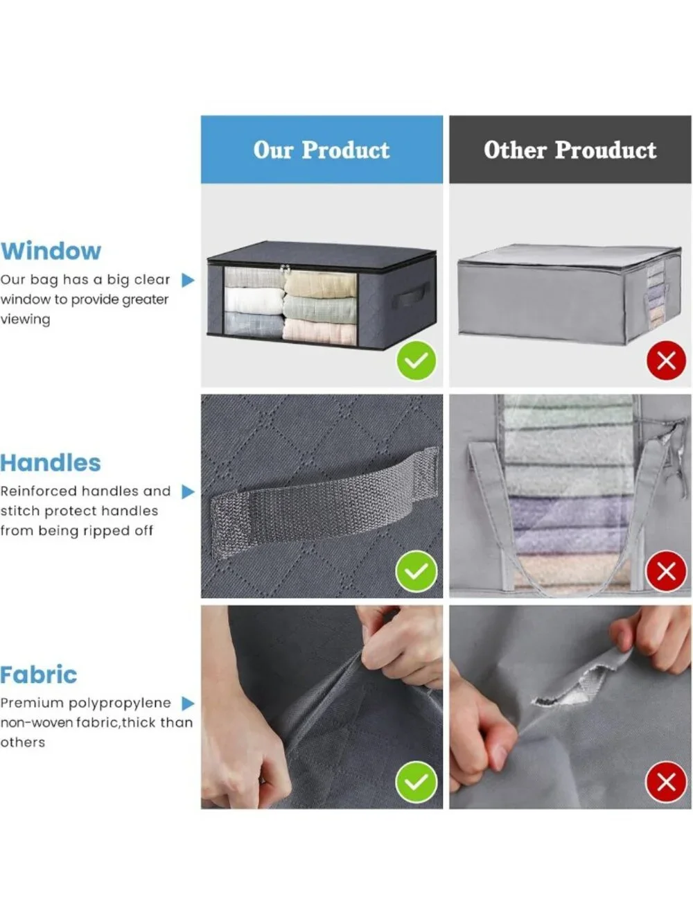 Foldable Storage Bags with Clear Window - 6-Pack Organizer for Clothes, Bedding